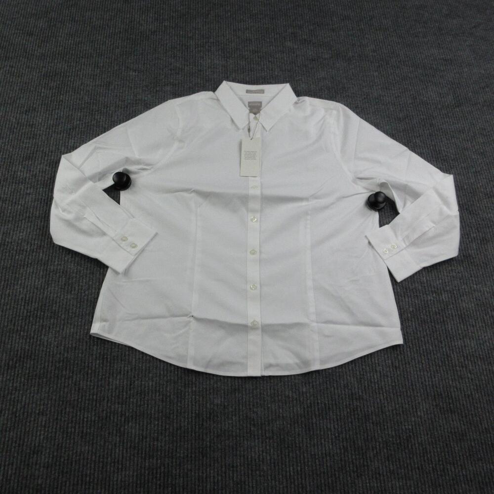 Chico's Button-Up Shirt Womens 16 White Long Sleeve Collared No Iron Coolmax NWT